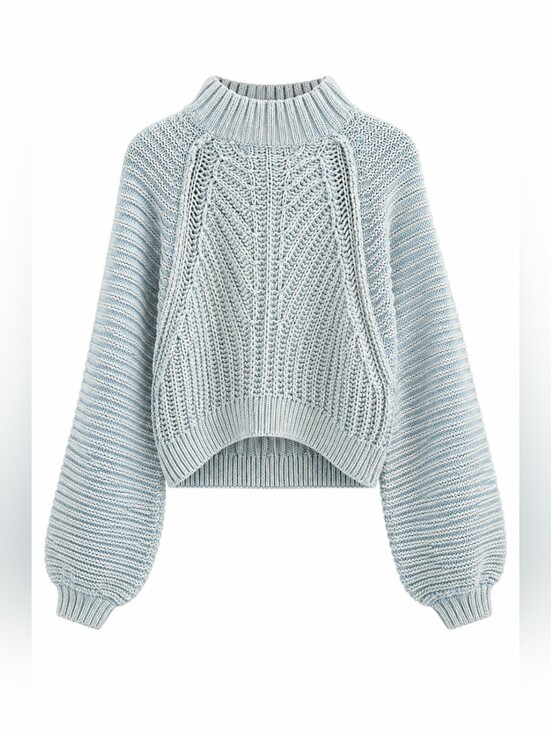 Free People Sweaters - Free People Light Blue “Sweetheart” Cropped Sweater, M, Coastal, Balloon Sleeve